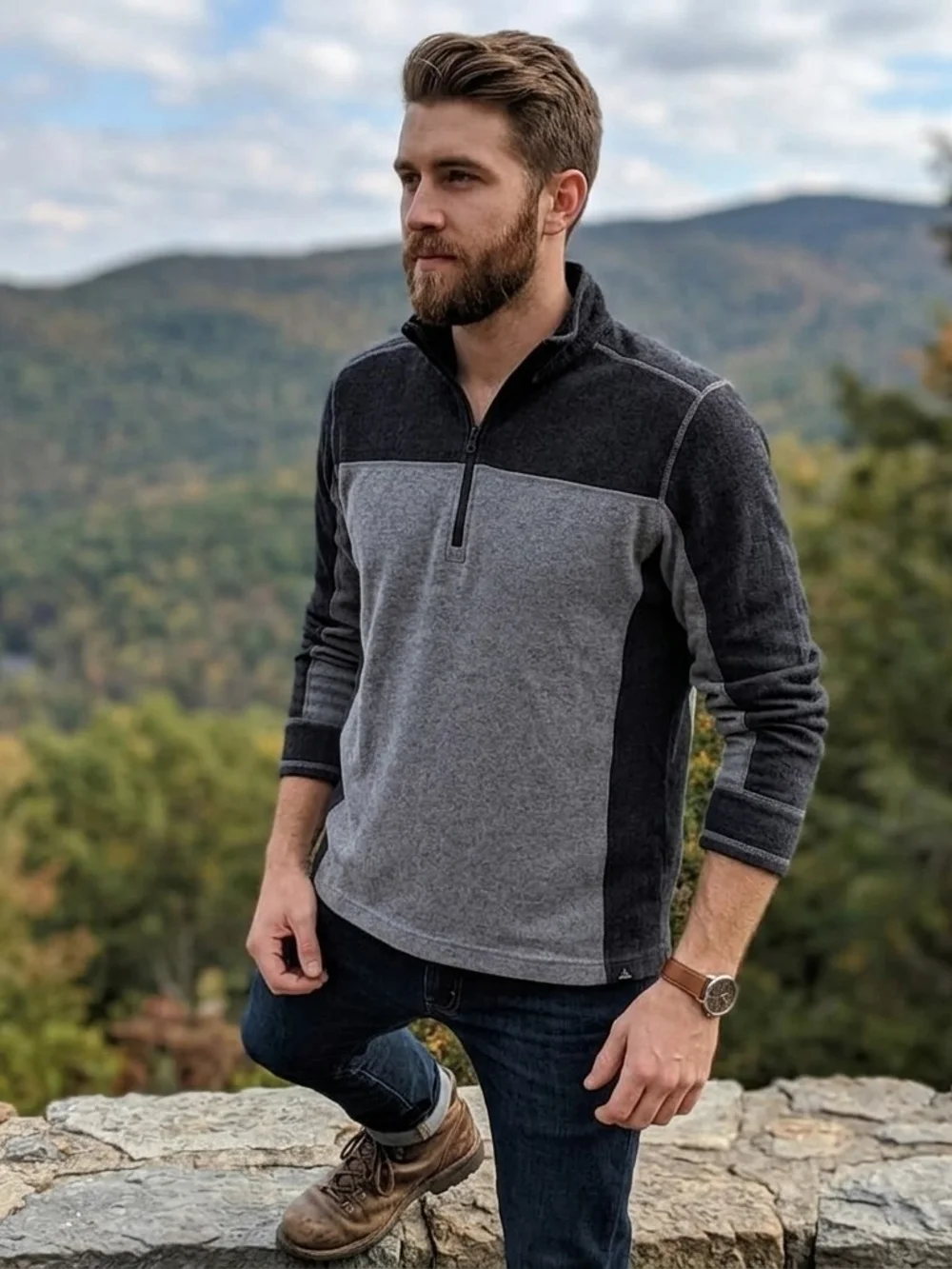 Prana Wentworth Men's Two-Tone Gray Quarter-Zip Pullover 40% Wool Blend Gorpcore